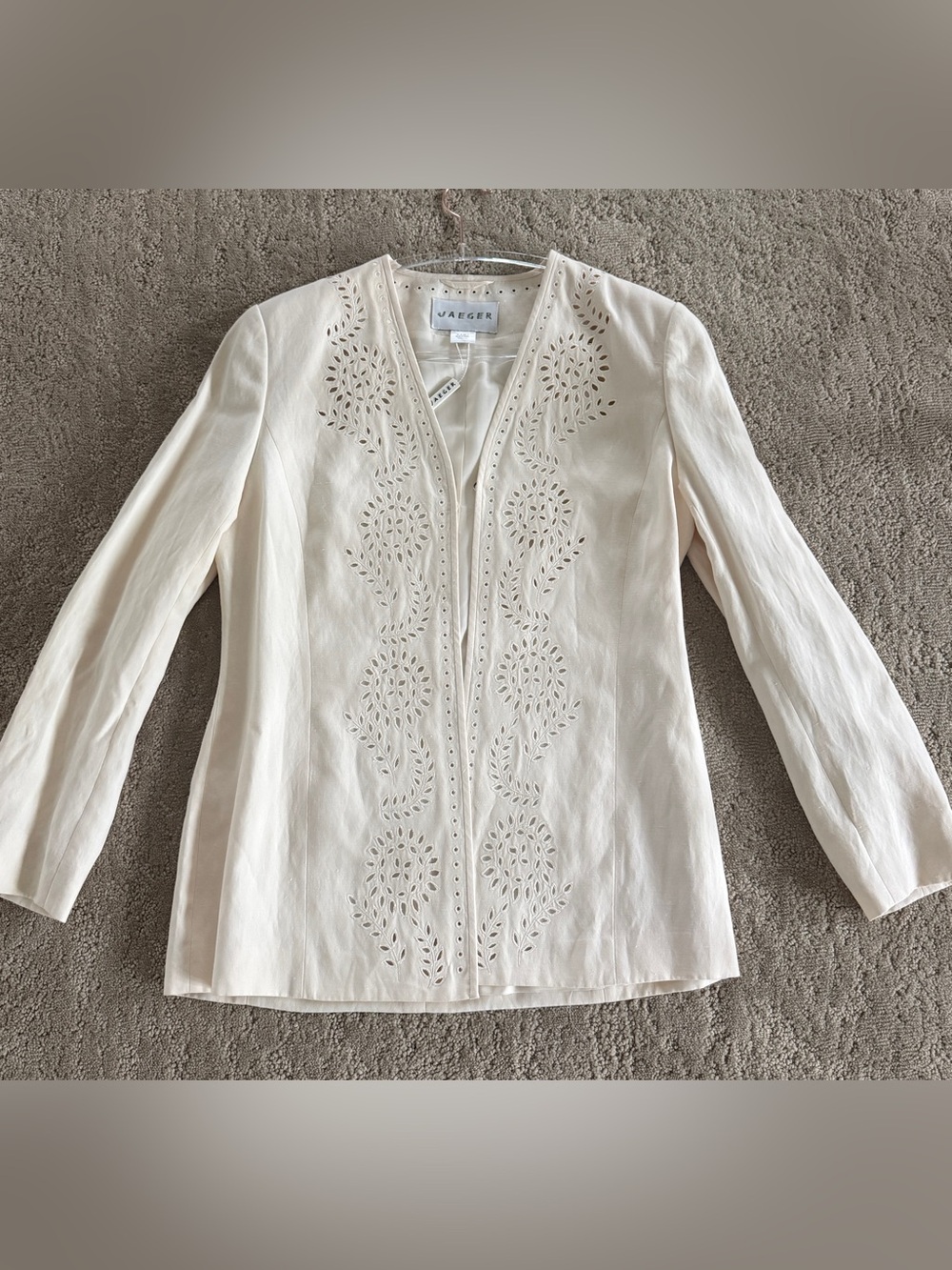 Jaeger Silk Linen Eyelet Embroidered Jacket Ivory Cream NWT US 6